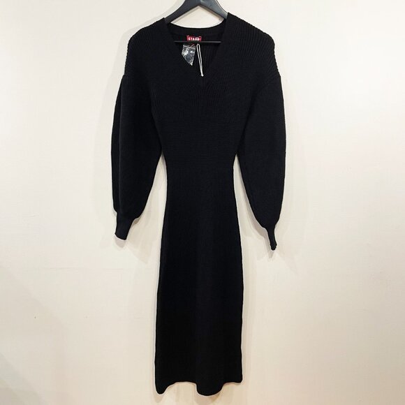 New Staud Carnation Balloon Sleeve Midi Sweater Dress Black Small $275 - Picture 4 of 9